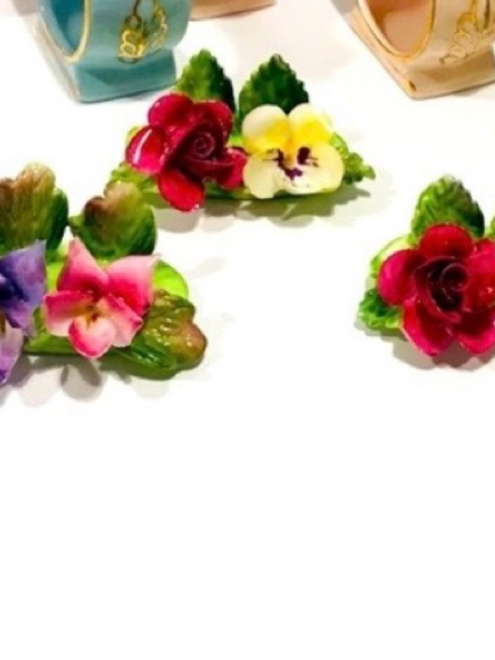 Vtg Royal Adderley Bone China 8 Napkin Rings & 7 Guests Card Holders, 2 Matches